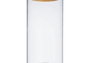 FRASCO DE VIDRIO TAPA MADERA BAMBU BOLLON RECIPIENTE DE 1700 ML 25 X 10 CM
