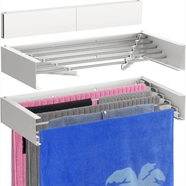 TENDEDERO METAL EXTENSIBLE PLEGABLE TENDER INVISIBLE DE PARED 1 METRO X 50CM CON 5 CUERDAS ROPA