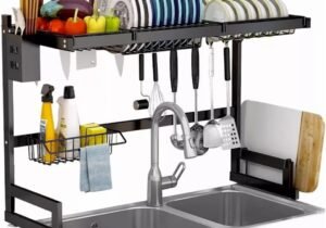 ESCURRIDOR SECA PLATOS SOBRE BACHA VAJILLA DE ACERO RACK COCINA ACERO 2 PISOS 65 CM SECAPLATOS