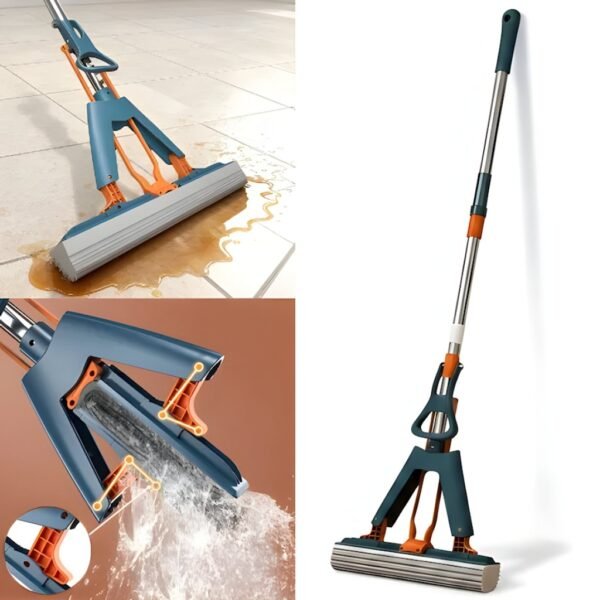 MOPA TRAPEADOR BARROTE 1.2M CON GOMA ESPONJA SUPER ABSORVENTE GRIS DE 28CM LAMPAZO TELESCOPICO